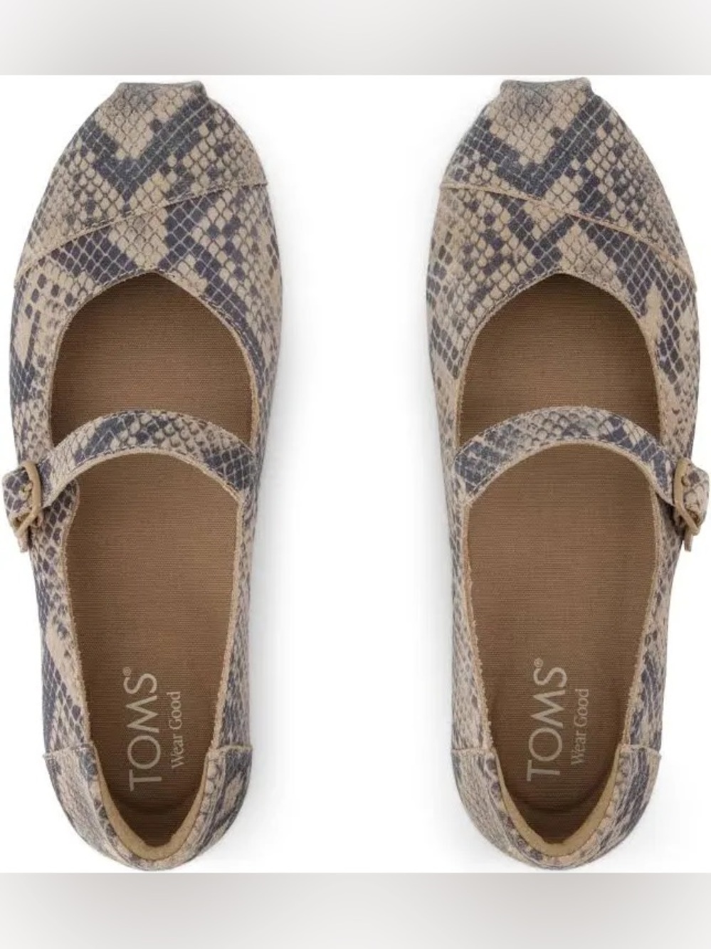 Snake-Print TOMS Alpargata Mary Jane Shoes in Taupe size 8